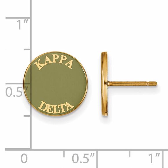 14K Plated Silver Kappa Delta Enamel Disc Post Earrings - Picture 2 of 4